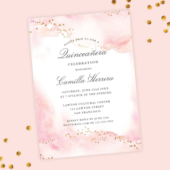 Invitación Elegante Bonito Oro Rosa Quinceañera Cumpleaños (Subido por el creador)