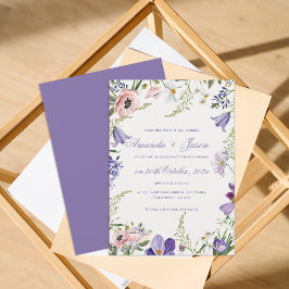 Invitación Elegante Bonito Peach Purple Blue Floral Boda