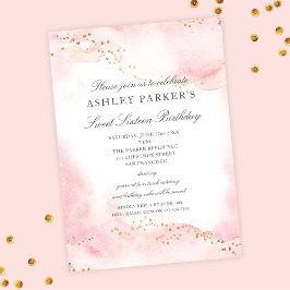 Invitación Elegante Bonito Purpurina de oro rosa dulce 16 cum