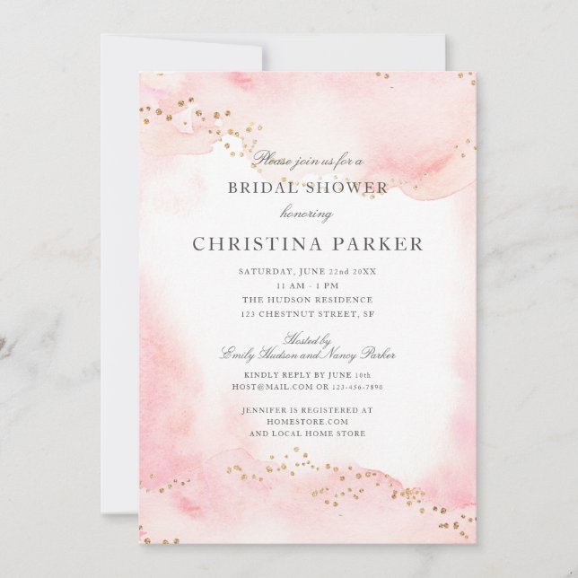 Invitación Elegante Bonito Purpurina Oro Rosa Ducha Bridal (Anverso)