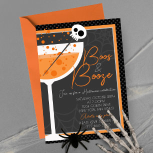 Invitación Elegante Boos y Booze Fiesta adulto de Halloween