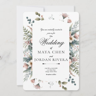 Invitación Elegante borde botánico Rosa de flores