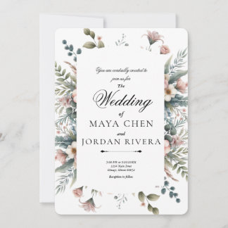 Invitación Elegante borde botánico Rosa de flores