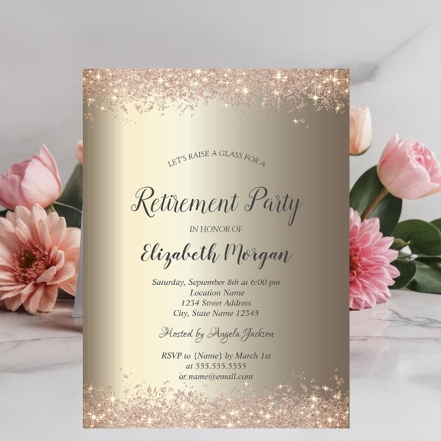 Invitación Elegante borde de brillo Jubilación de champán  (Subido por el creador)