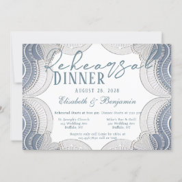 Invitación Elegante borde de encaje en cena de ensayo azul