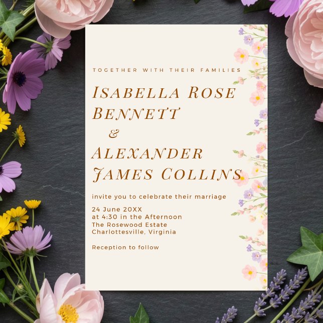 Invitación Elegante borde de flores silvestres en acuarela pa (Subido por el creador)