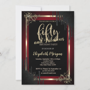 Invitación Elegante borde de goteo negro rojo oscuro 50 cumpl