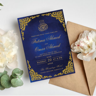 Invitación Elegante borde de oro azul Boda musulmana islámica