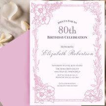 Elegante borde floral rosa cumpleaños 80 de mujer