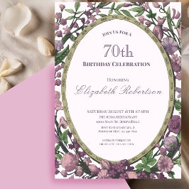 Invitación Elegante borde floral rosa para los 70 años de una