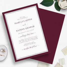 Invitación Elegante Borde Minimalista Borgoña Boda de escritu