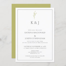 Invitación Elegante borde Monograma hoja verde sabio Minimali