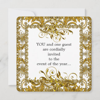 Invitación Elegante borde redondo dorado y blanco