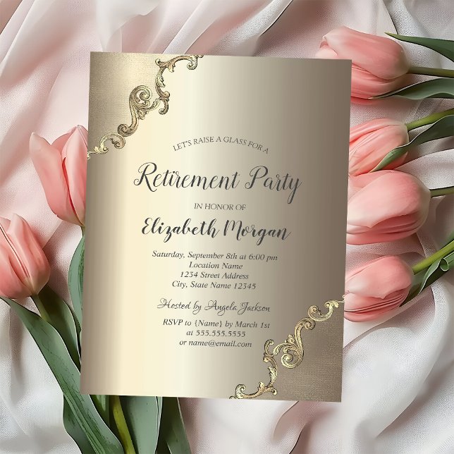 Invitación Elegante borde retro de oro para jubilación  (Subido por el creador)