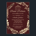 Invitación Elegante Borgoña Dorada Dulce Dulce<br><div class="desc">Más invitaciones de cumpleaños de bonito en la Pequeña Tienda Bayleigh!</div>