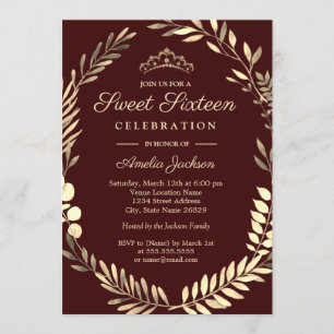 Invitación Elegante Borgoña Dorada Dulce Dulce