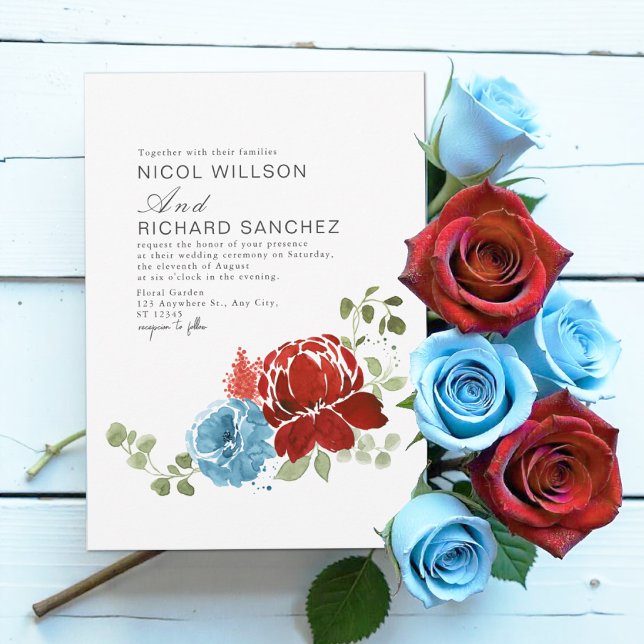 Invitación Elegante Borgoña Dusty Blue Floral Winter Wedding (Subido por el creador)