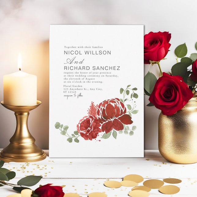 Invitación Elegante Borgoña Oscura Verde Floral Boda de Invie (Subido por el creador)