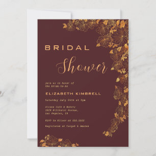 Invitación Elegante Borgoña Oscura Y Ducha De Novias De Flore