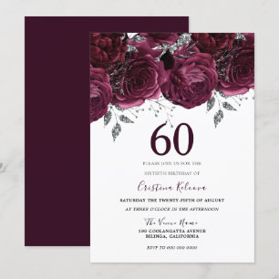 Invitación Elegante Borgoña Rosas de la Maroon 60ª fiesta de