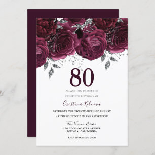 Invitación Elegante Borgoña Rosas de la Maroon 80ª fiesta de 