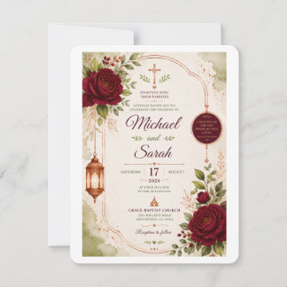Invitación Elegante Borgoña, Verde cítrico y Boda de Cobre