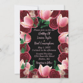 Invitación Elegante Borgoña y Boda negro rosa Rubor
