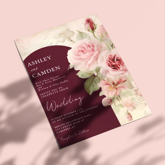 Invitación Elegante Borgoña y Boda rosa Rubor (Subido por el creador)