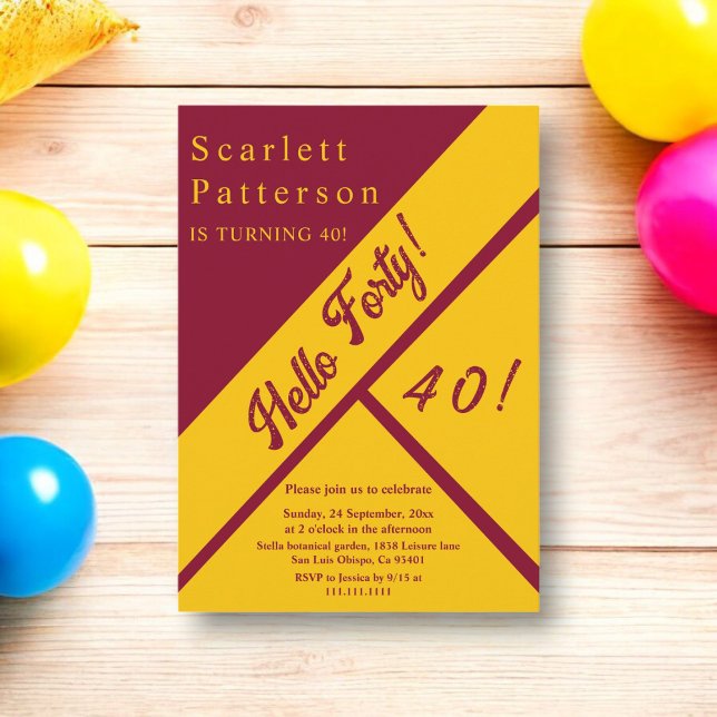 Invitación Elegante Borgoña Y Dorado Lujo 40 cumpleaños (Subido por el creador)