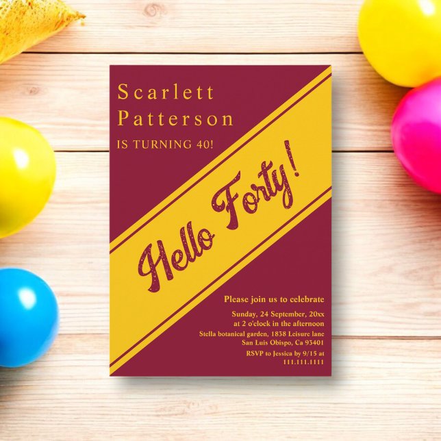 Invitación Elegante Borgoña Y Dorado Lujo 40 cumpleaños (Subido por el creador)