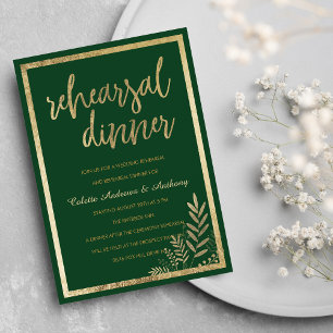 Invitación Elegante bosque de oro verde floral Ensayo Cena
