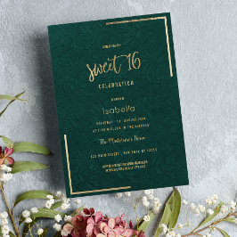 Invitación Elegante bosque verde oro floral encaje dulce 16