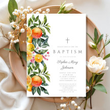 Elegante Botánico Cítrico Religioso Bautizo de Niñ