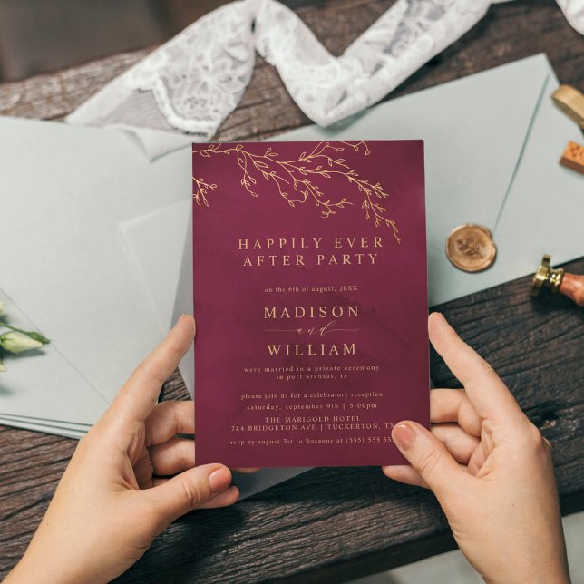 Invitación Elegante botánico Crimson Red & Gold (Subido por el creador)