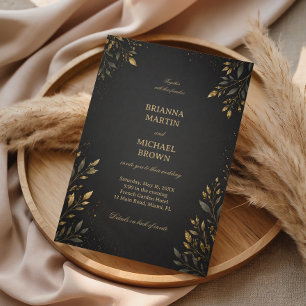 Invitación Elegante Botánico Dorado Oscuro