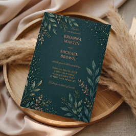 Invitación Elegante Botánico Dorado Turquesa