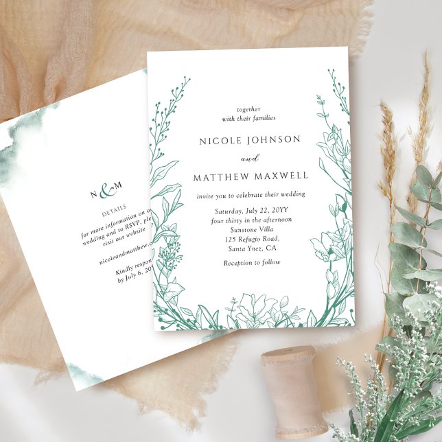 Invitación Elegante botánico floral todo en un Boda verde (Subido por el creador)