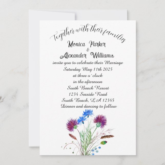 Invitación Elegante Botánico Hueso Sencillo Boda Mínimo (Anverso)