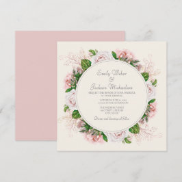 Invitación Elegante Botánico Rosa Floral Rosas Crema Boda