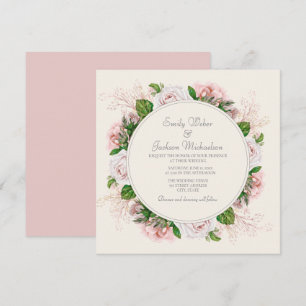 Invitación Elegante Botánico Rosa Floral Rosas Crema Boda