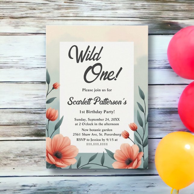 Invitación Elegante botánico rústico floral salvaje un cumple (Subido por el creador)