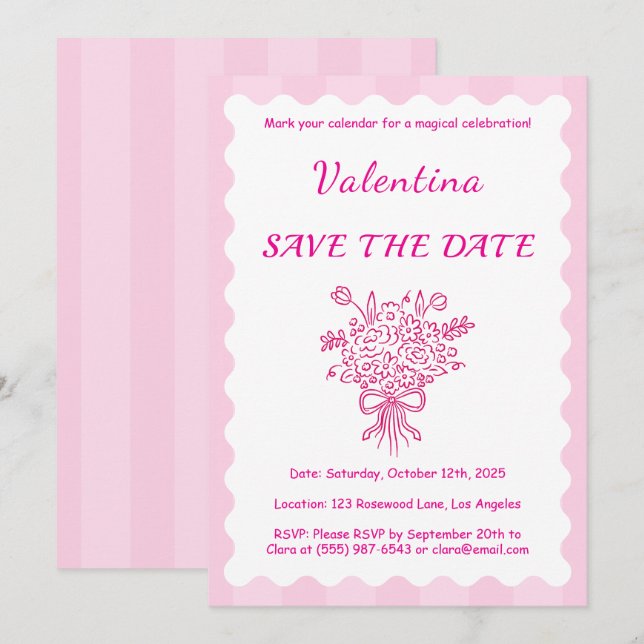 Invitación Elegante Bouquet floral de Quinceañera | Blanco y  (Anverso / Reverso)
