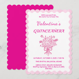 Invitación Elegante Bouquet floral de Quinceañera   Blanco y 
