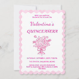 Invitación Elegante Bouquet floral de Quinceañera | Blanco y 