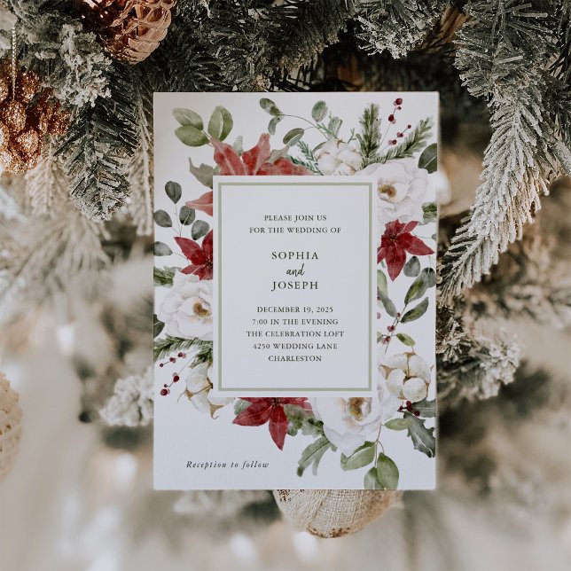 Invitación Elegante Bouquet | Navidades Boda de vacaciones (An elegant and modern Christmas holiday wedding invitation that still has a traditional classic look)