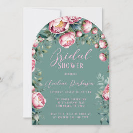 Invitación Elegante Bouquet Peony En Ducha Náutica De Novias