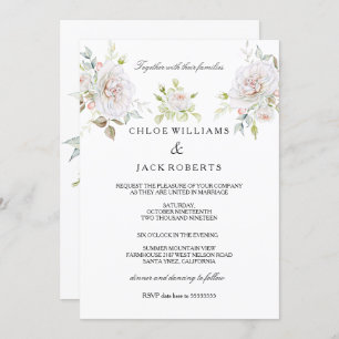 Invitación Elegante Bouquet rosa rosa blanco de la boda