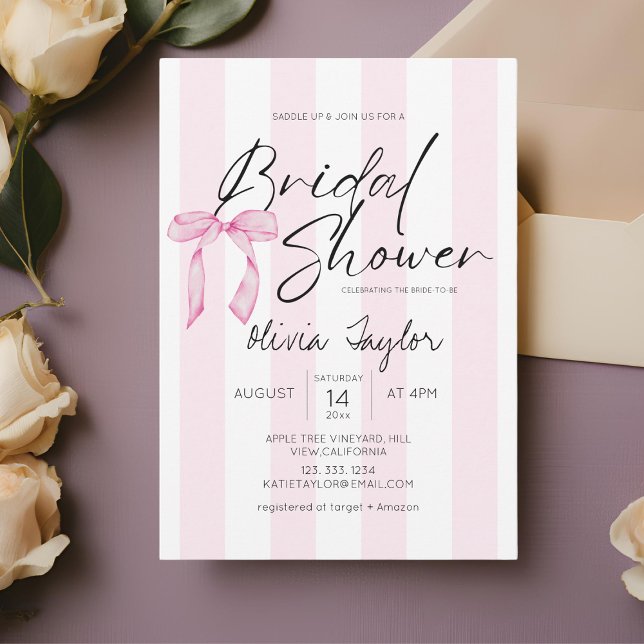 Invitación Elegante Bow Bridal Shower Rosa banda rosa (Subido por el creador)