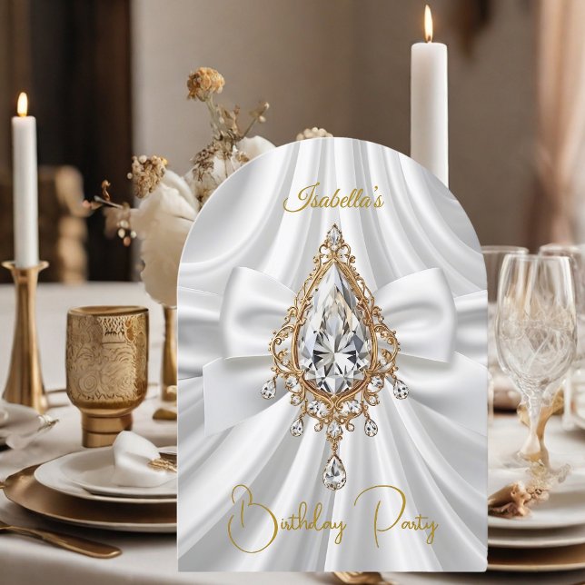 Invitación Elegante Bow de joyas de diamante blanco dorado (Subido por el creador)