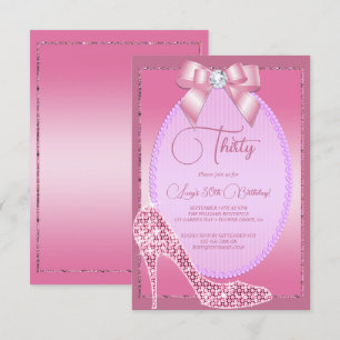 Invitación Elegante Bow de joyas rosadas y cumpleaños de Stil